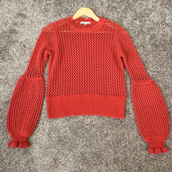 Rebecca Minkoff Women's Size Small Rust Orange Open Knit Bianca Sweater Boho - Picture 3 of 8